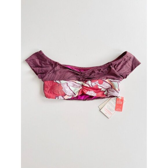 NWT MAAJI Cumbia Society Mauve Leaf Print Reversible Bandeau Bikini Top, Size M - Picture 4 of 10